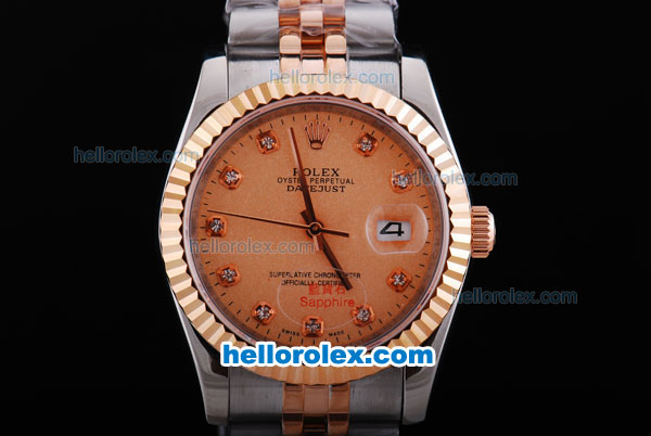 Rolex Datejust Automatic Rose Gold Dial with Diamond Marking-Two Tone Strap - Click Image to Close
